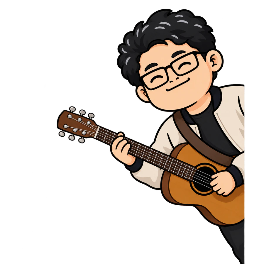 Illustration of Jar peeking in from the right while playing an acoustic guitar